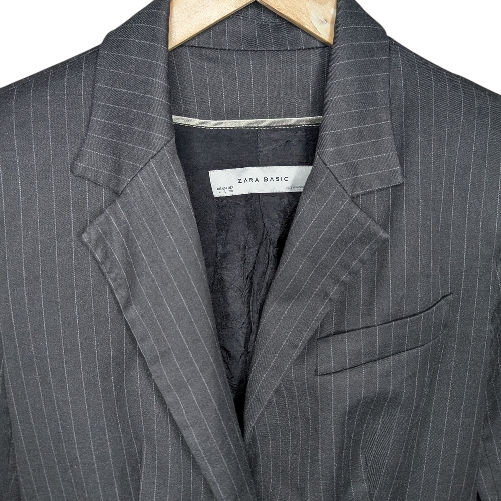 Zara Blazer Women's Large Black Pinstripe Tailored Structured Office Workwear - Picture 3 of 16